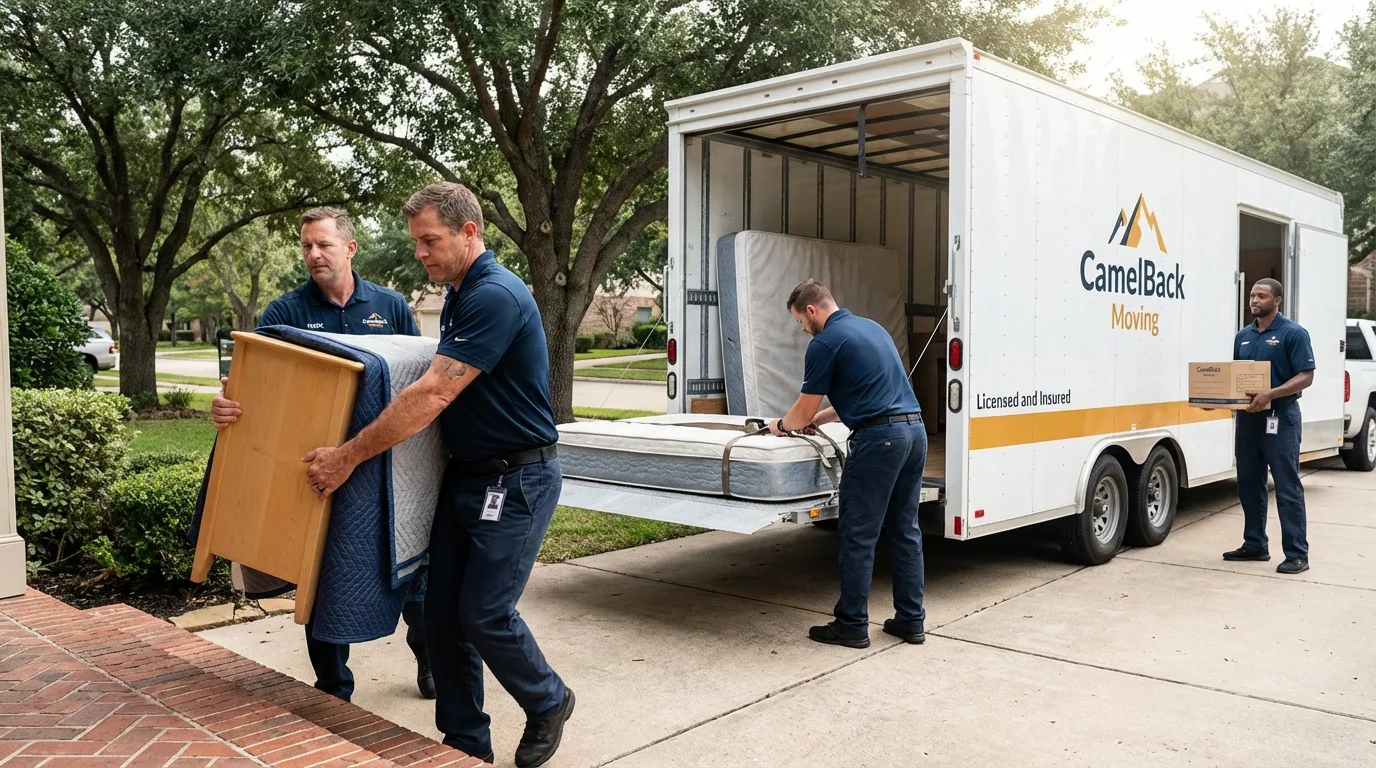 Crew loading residential truck for cross-state move from Coushatta, LA